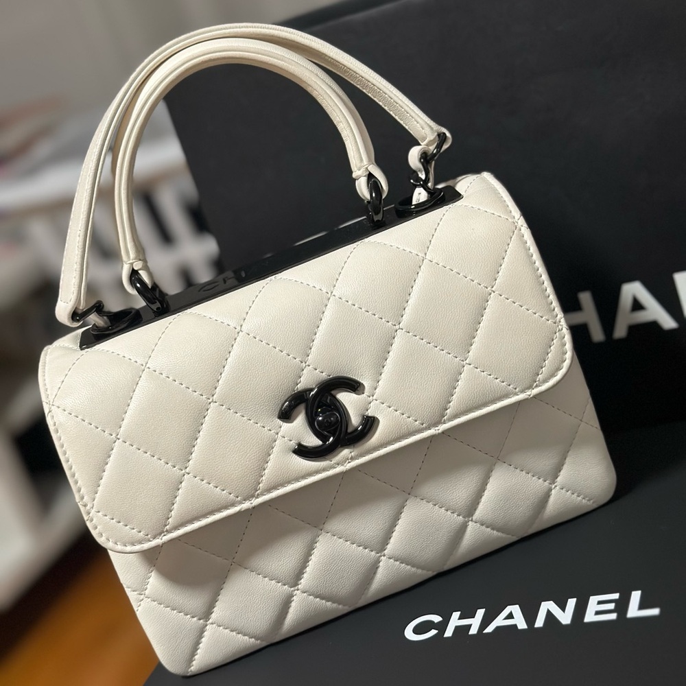 White Chanel Flap Bag, black hardware